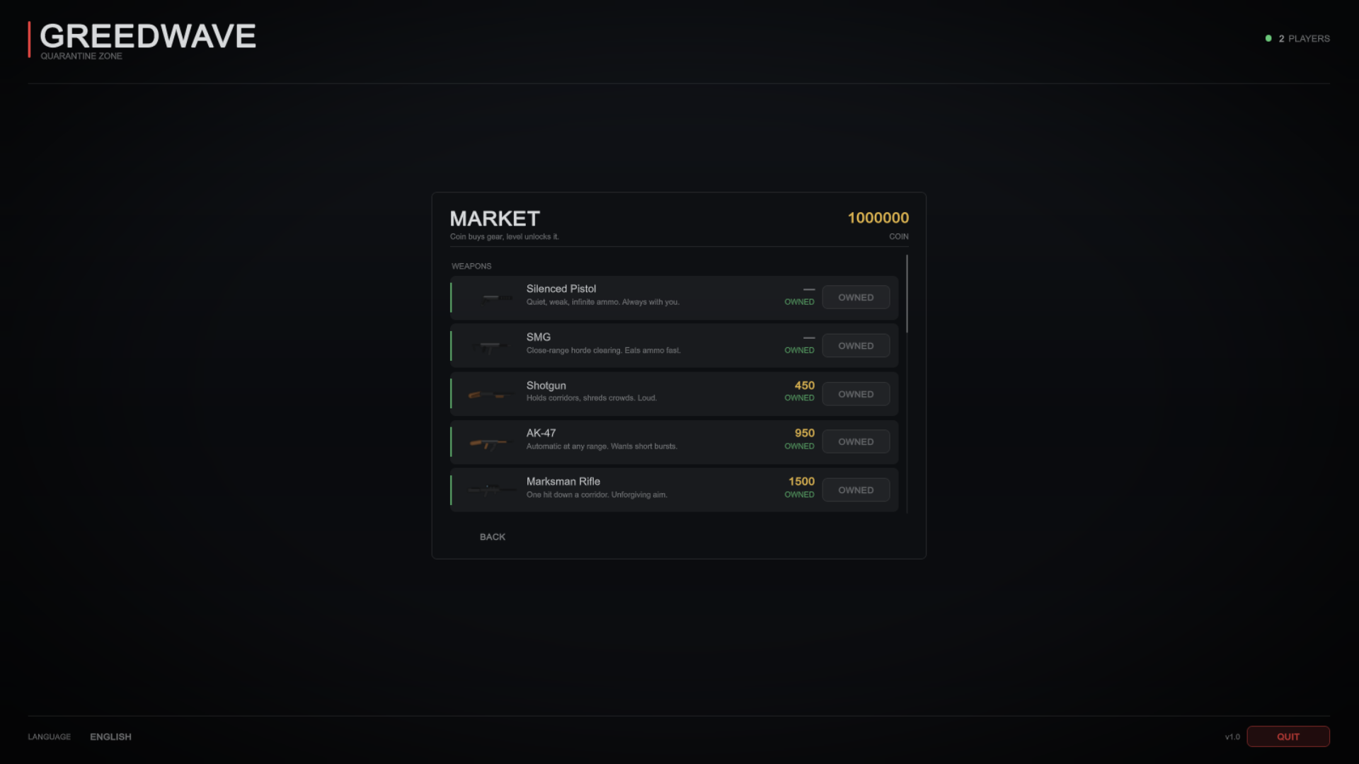 Market — gear bought with banked coin